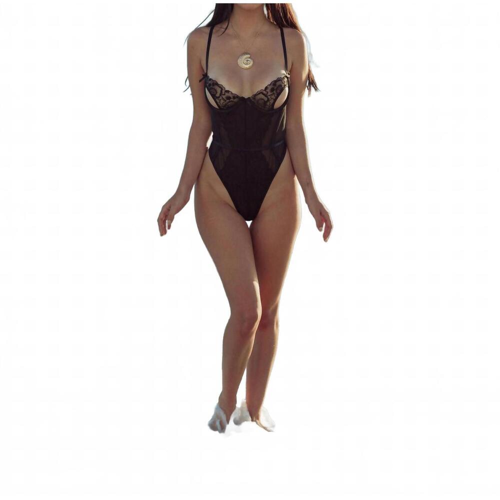 NEW KILO BRAVA embroidered underwire bodysuit in black embriodery